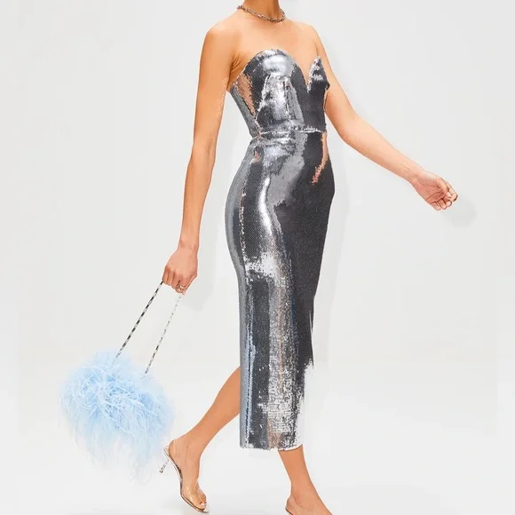 Alex Perry Hunter MIDI Dress Silver - Picture 6 of 10